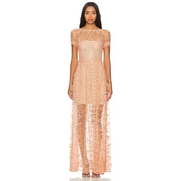 Bronx and Banco MEGAN CAP SLEEVE EVENING DRESS beige Large - Picture 4 of 11